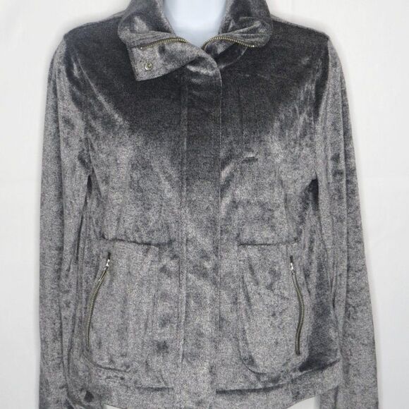 NWT Chico's Zenergy Velour Jaspe Bomber Jacket 0 (Small) Grey Zip Pockets $109 - Picture 4 of 8